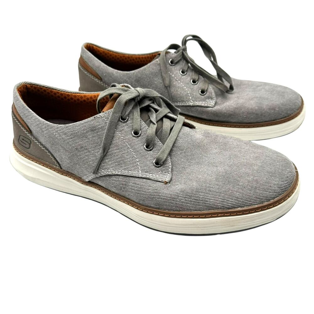 SKECHERS Men's 13 Wide Gray Taupe Moreno Ederson Canvas Oxford Shoes Sneakers